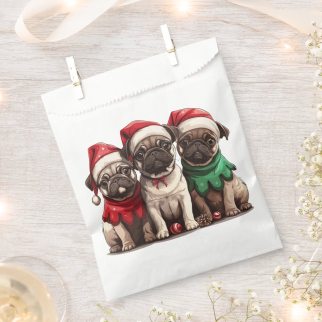 Sachets En Papier Chiens de Carlin de Noël (Coupé)