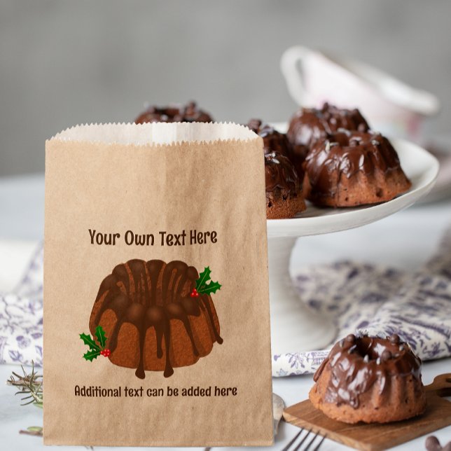 Sachets En Papier Chocolate Bundt Cake with Christmas Holly add text (Créateur téléchargé)
