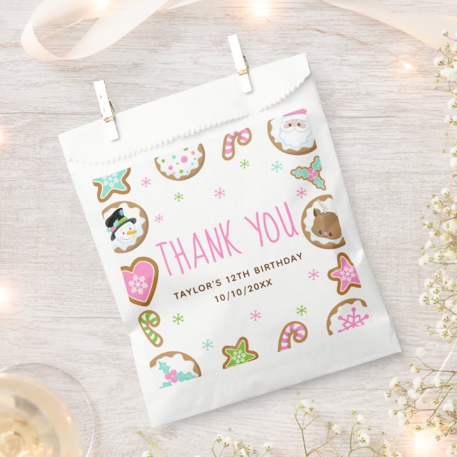 Sachets En Papier Christmas Cookies Birthday Party Pink Thank You (Coupé)