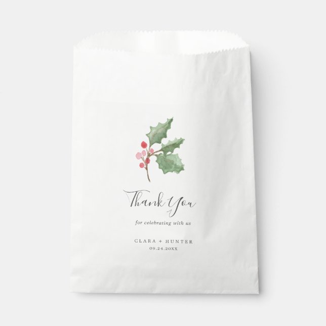 Sachets En Papier Christmas Greenery & Red Berry Merci Mariage (Devant)