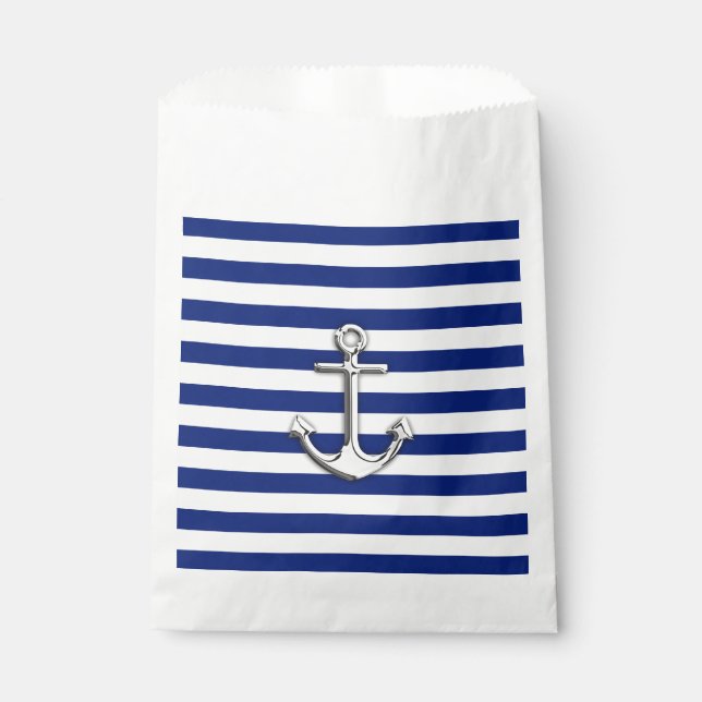 Sachets En Papier Chrome Comme Ancre Nautique Marine Bleu Stripes (Devant)