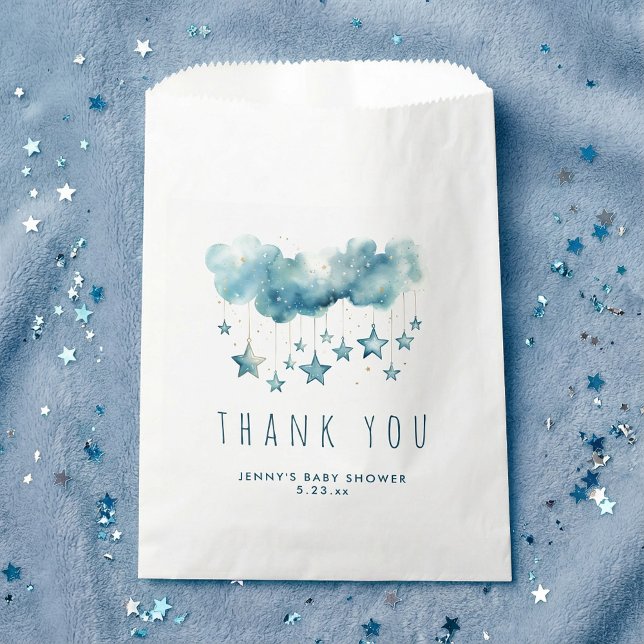 Sachets En Papier Ciel étoilé bleu et nuages moelleux merci (Blue starry sky and fluffy clouds thank you favor bag.)