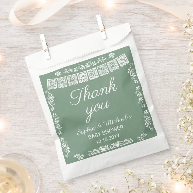 Sachets En Papier Cielito Lindo Sage Green Papel Picado Baby Shower (Coupé)