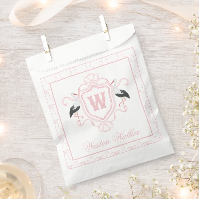 Sachets En Papier Cimier de monogramme à l'aquarelle Rose Cigogne (Coupé)