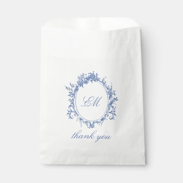 Sachets En Papier Cimier Mnogramme Classique Sophistiqué Toile Bleue (Devant)