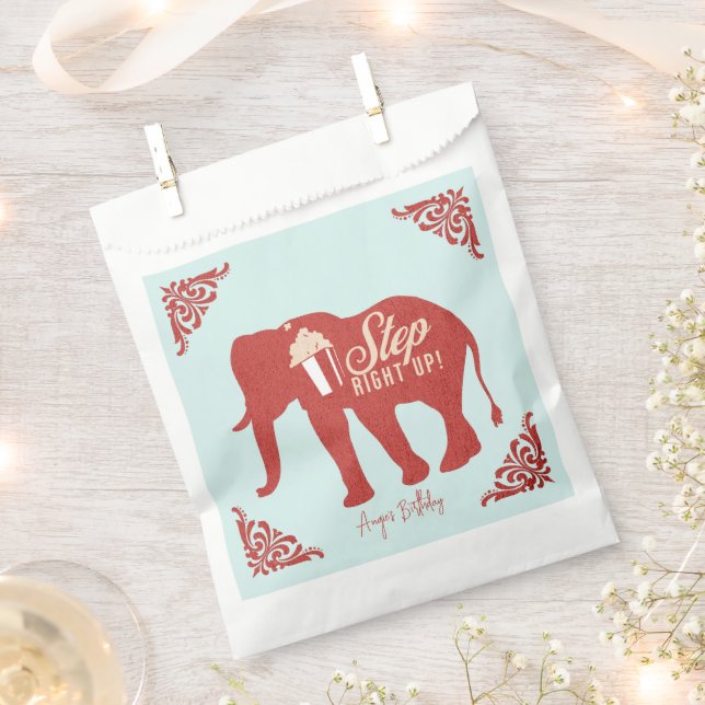 Sachets En Papier Cirque Rétro Eléphant Popcorn Fête d'anniversaire  (Coupé)