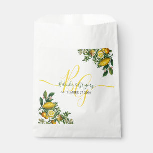 Sachets En Papier Citron jaune rustique et feuillage Mariage de verd