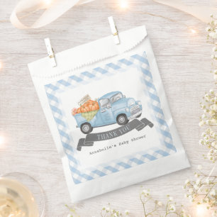 Sachets En Papier Citrouille bleu Camion En vichy Baby shower garçon