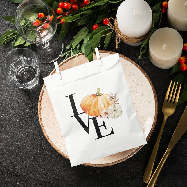 Sachets En Papier Citrouille orange à l'aquarelle moderne avec amour (Créateur téléchargé)