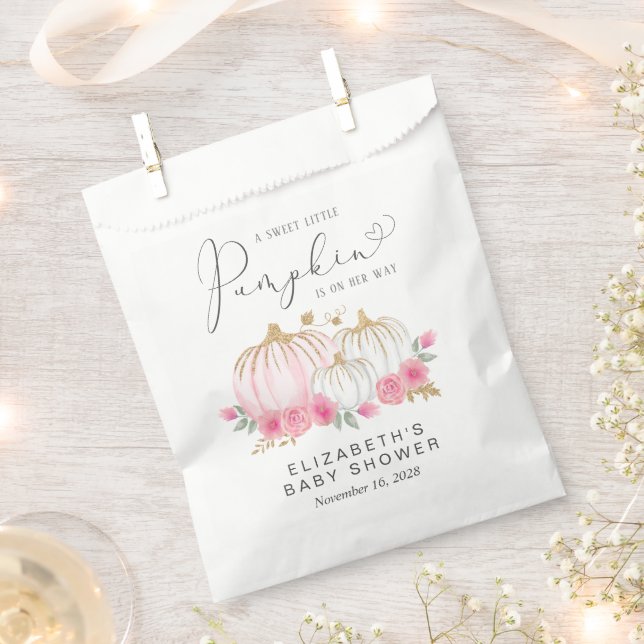 Sachets En Papier Citrouille Rose Floral Baby Girl Douche (Coupé)