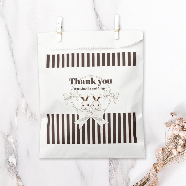 Sachets En Papier Classique Moderne Cute Twin Bunny Girl Merci (Créateur téléchargé)