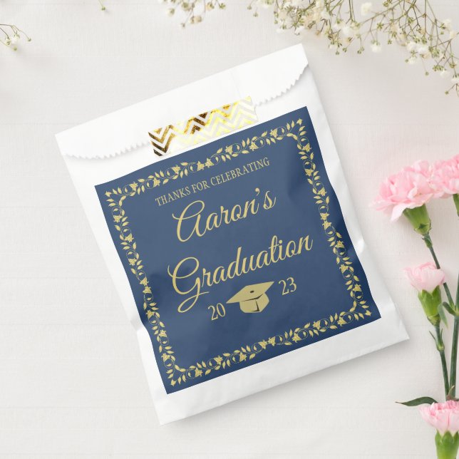 Sachets En Papier Classy Stylish Gold on Navy Graduation Party (Scellé)