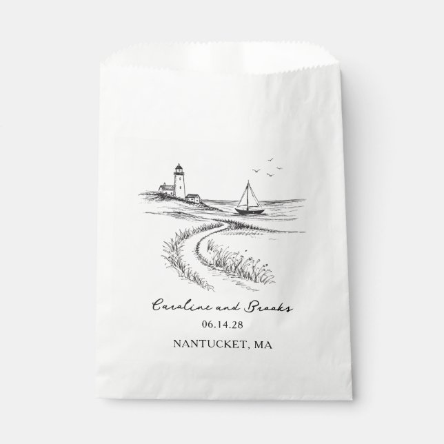 Sachets En Papier Coastal Hand Drawn Black & White Wedding (Devant)