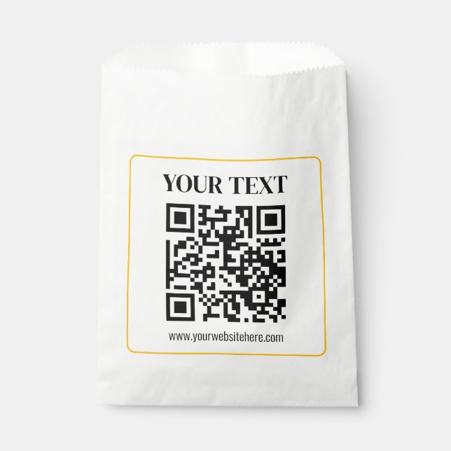 Sachets En Papier Code QR modifiable & Texte avec bordure en or jaun (Devant)