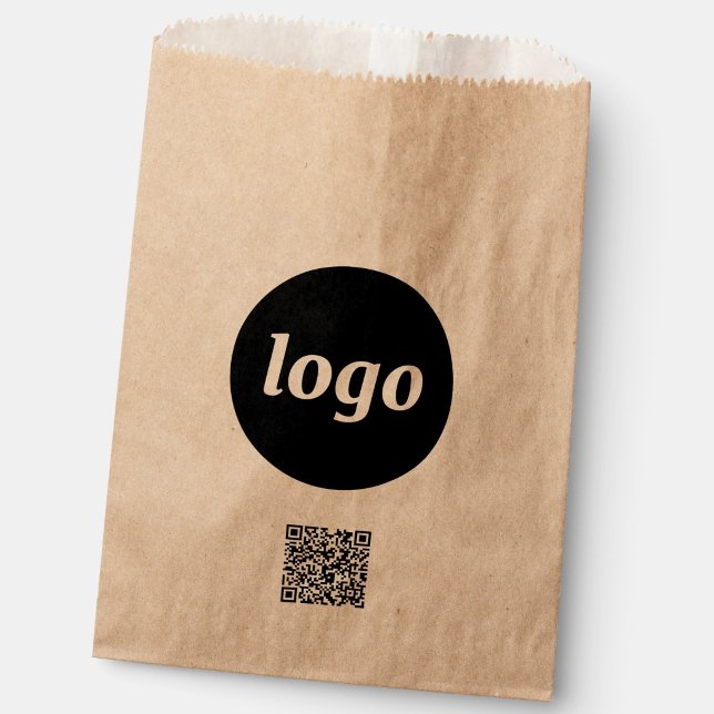 Sachets En Papier Code QR promotionnel simple pour entreprise avec l (Simple logo with QR code business branding promotional Kraft brown paper bag for branded packaging)