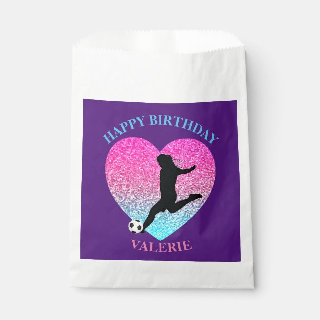Sachets En Papier Coeur de la fille de football "Joyeux anniversaire (Devant)