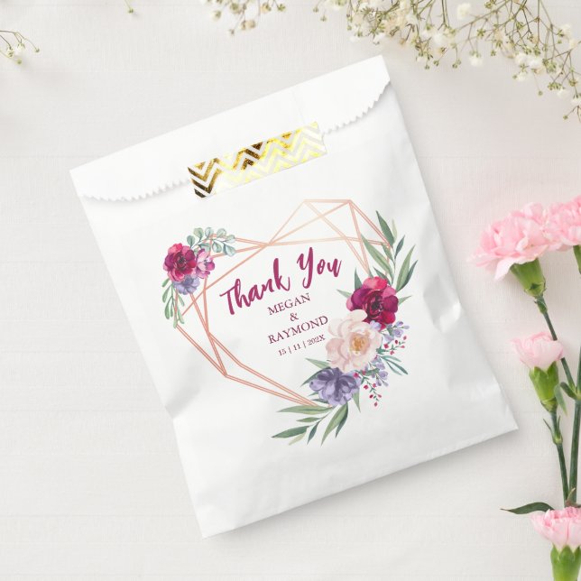 Sachets En Papier Coeur rustique Bourgogne & Blush | MARIAGE MERCI (Scellé)