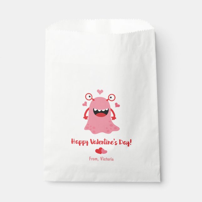 Sachets En Papier Coeurs de monstre rose Heureuse Sainte-Valentin (Devant)