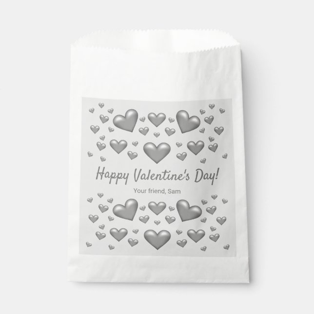 Sachets En Papier Cœurs gris Joyeuse Saint-Valentin & Texte personna (Devant)