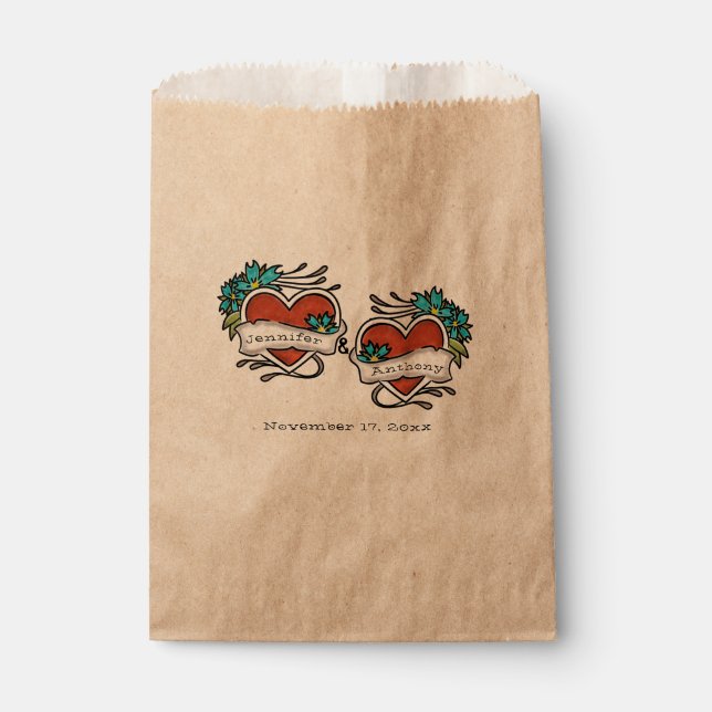Sachets En Papier Coeurs tatoués, Mariage graphique de tatouage (Devant)