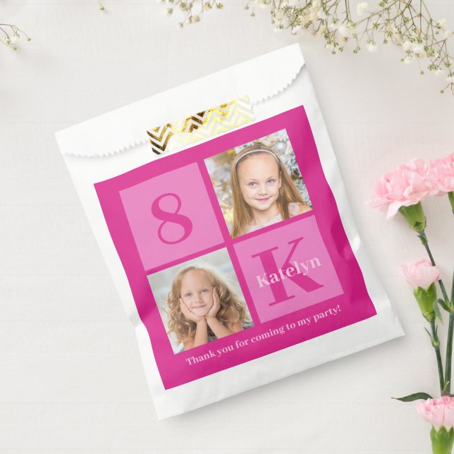 Sachets En Papier Collage photo rose chaud Personnalisé Filles Anniv (Scellé)