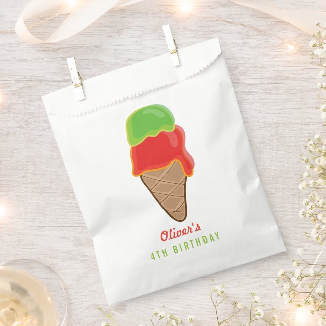 Sachets En Papier Cône de glace Cerise & Lime Rétro pour l'anniversa (Coupé)