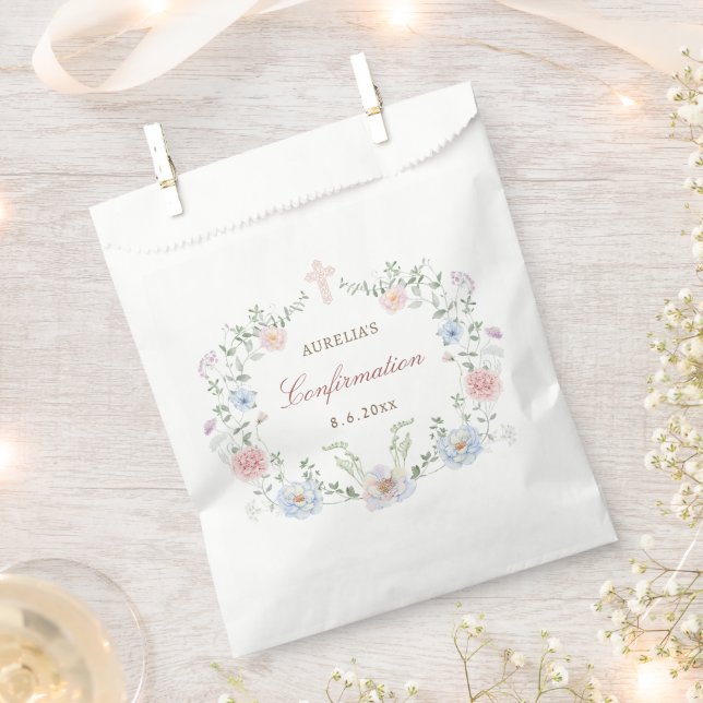 Sachets En Papier Confirmation du cadre floral élégant (Coupé)