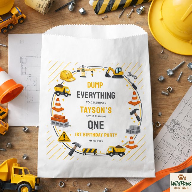 Sachets En Papier Construction 1ST Birthday | Builder Truck Party (Construction 1ST Birthday | Builder Truck Party Favor Bag
)