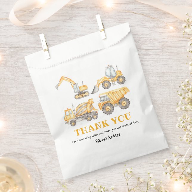 Sachets En Papier Construction Anniversaire Camion Merci (Coupé)