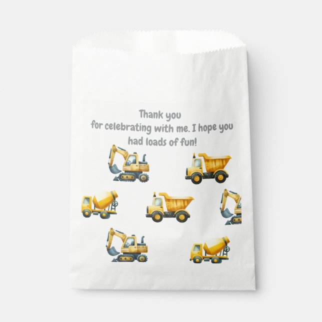 Sachets En Papier Construction, camion à benne jaune sac de faveur (Devant)