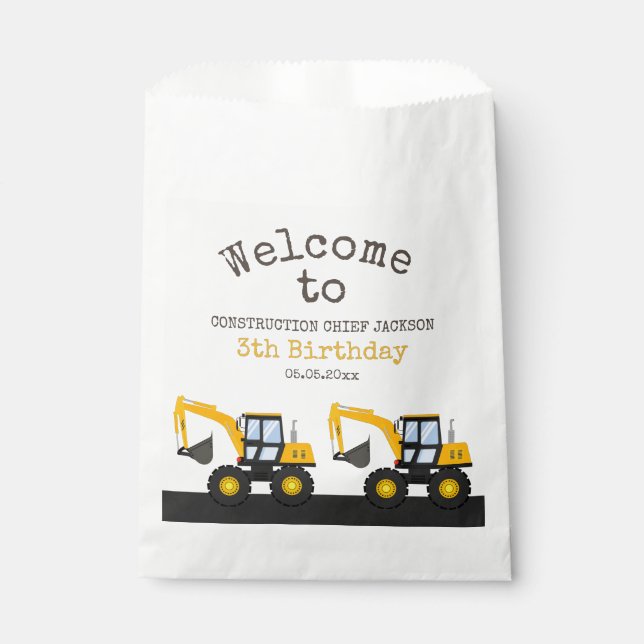 Sachets En Papier Construction Truck Birthday | Personalized Décor (Devant)