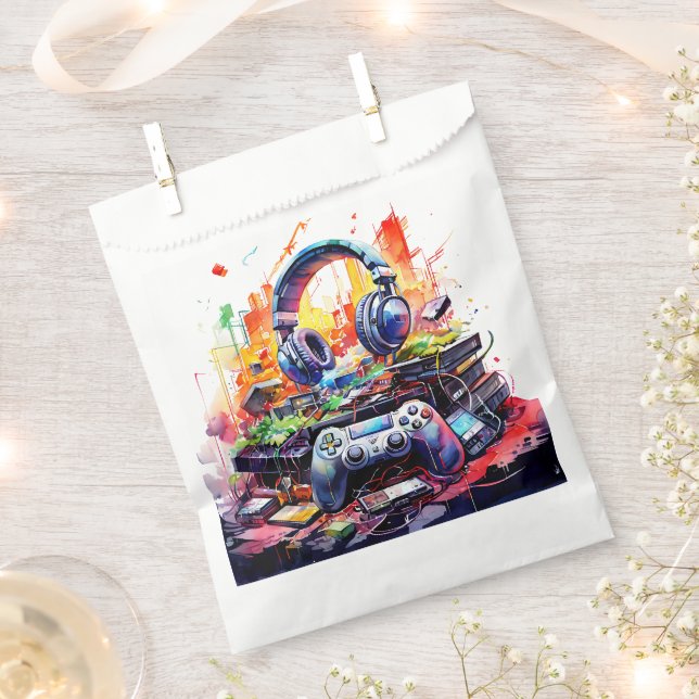 Sachets En Papier Contrôleur vidéo et casques pour l'anniversaire du (Coupé)