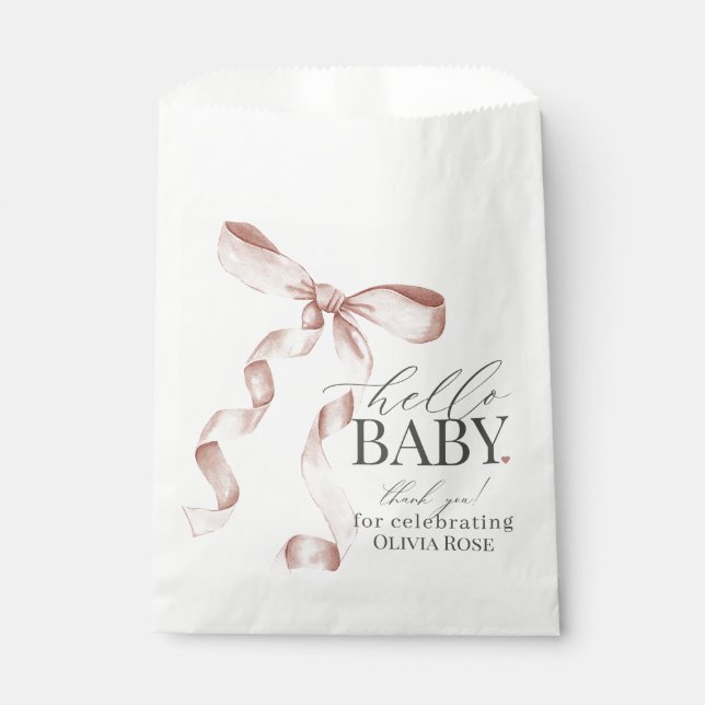 Sachets En Papier Coquette Beige Bow Girl Baby shower Dessert (Devant)
