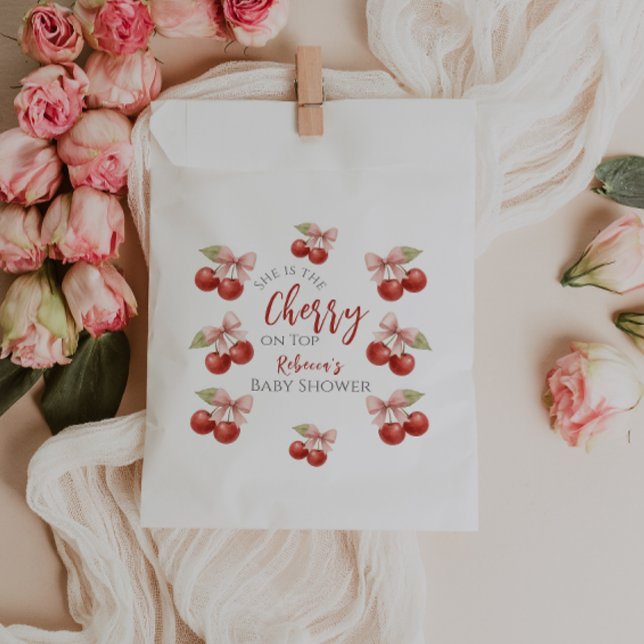 Sachets En Papier Coquette Bow rouge cerise rose sur le Baby shower  (Créateur téléchargé)