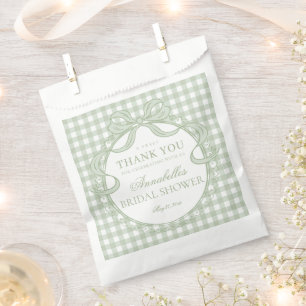Sachets En Papier Coquette en Gingham Vert Ruban Mariage Dessert