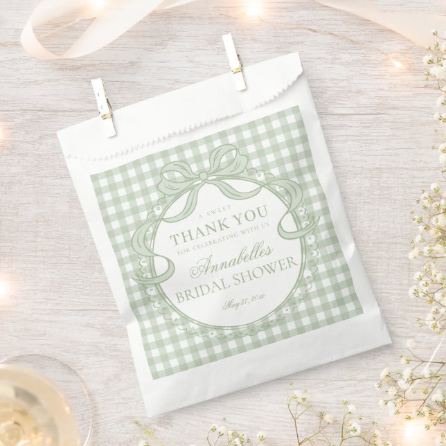 Sachets En Papier Coquette en Gingham Vert Ruban Mariage Dessert (Coupé)