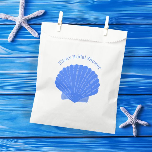 Sachets En Papier Coquilles Bleues PERSONNALISÉES Enterrement de vie (Blue Seashells CUSTOM Beach Bridal Shower Favor Bag
)