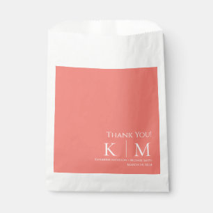 Sachets En Papier Corail rose et Merci Mariage blanc
