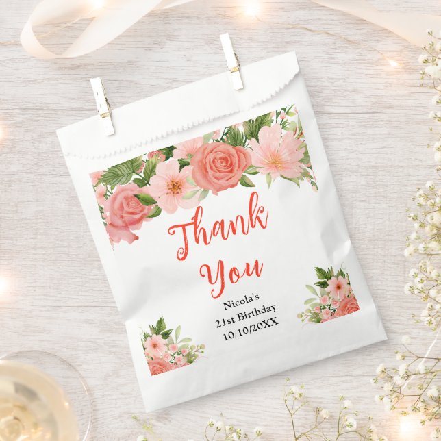 Sachets En Papier Coral Red Roses Birthday Thank You (Coupé)