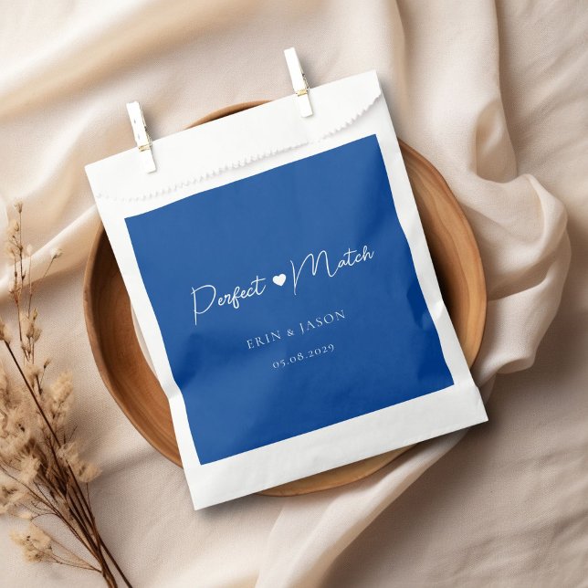 Sachets En Papier Correspondance parfaite ! Bleu, Élégant, Simple  (Perfect Match! Elegant, Simpel, Heart, Wedding Favor Bag with your name and date.)