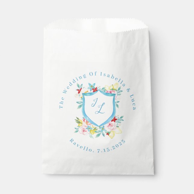 Sachets En Papier Côte d'Amalfi Méditerranée Monogram Crest Mariage (Devant)