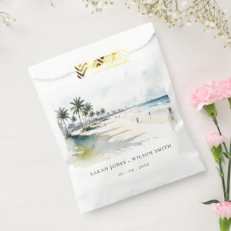 Sachets En Papier Côte Miami Beach Palm Tree Mariage d'aquarelle