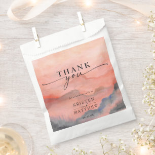 Sachets En Papier Coucher de soleil montagne aquarelle mariage rusti
