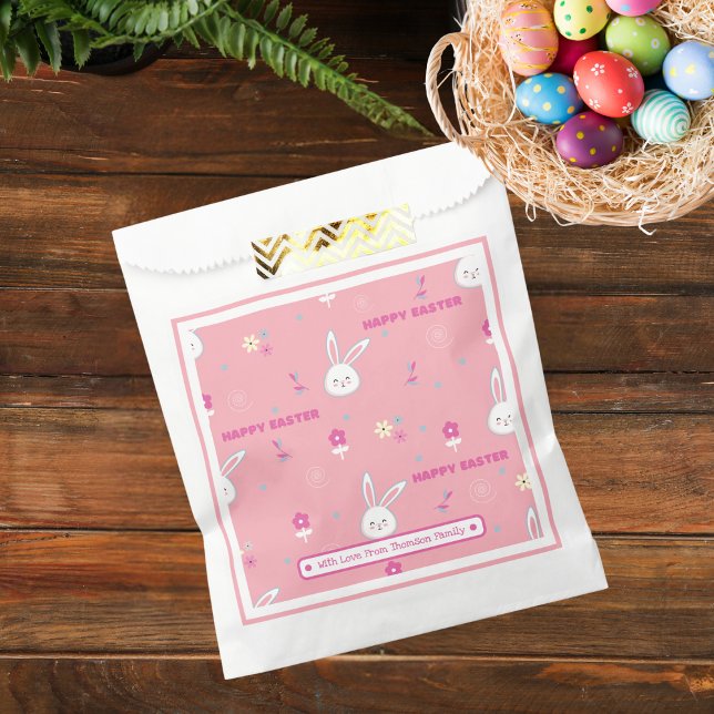 Sachets En Papier Couleur rose mignonne Lapin de Pâques Floral (Créateur téléchargé)