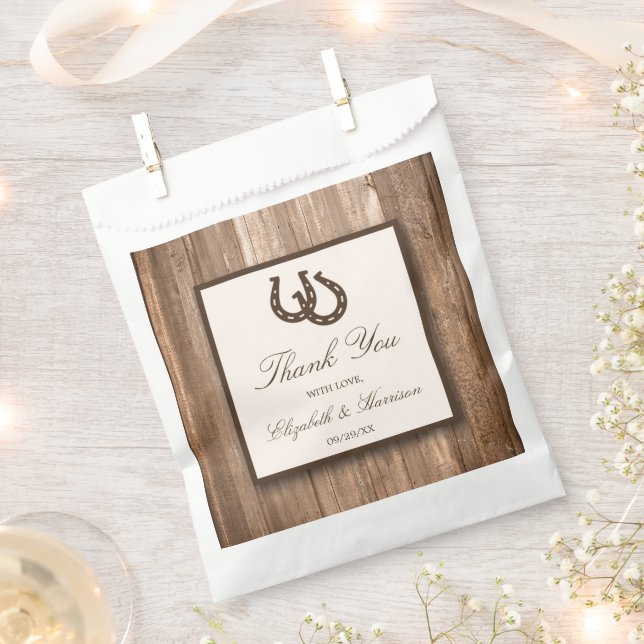 Sachets En Papier Country Rustic Horseshoe & Brown Wood Mariage (Coupé)