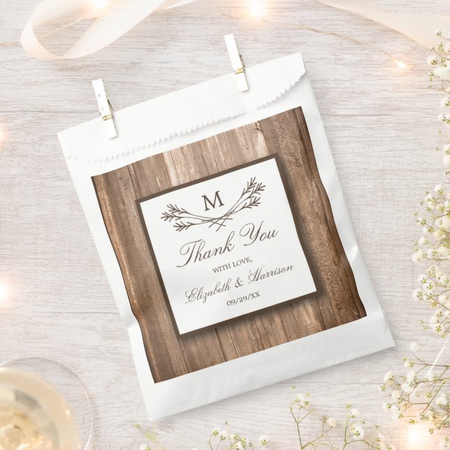 Sachets En Papier Country Rustic Monogram Branche & Mariage bois (Coupé)