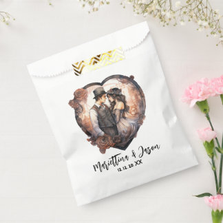 Sachets En Papier Couple aquarelle cœur romantique vintage