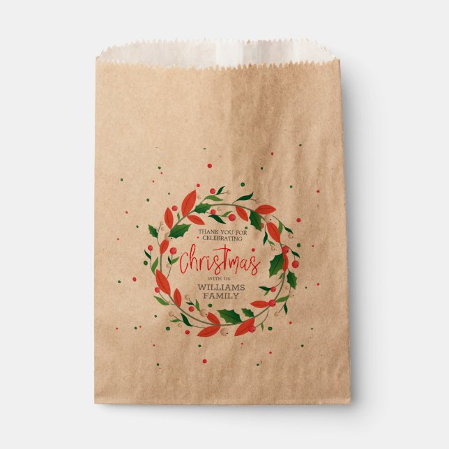 Sachets En Papier Couronne de Noël et typographie (Devant)