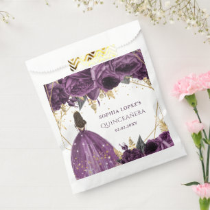 Sachets En Papier Couronne de Princesse Fleurie Or Violet pour Quinc