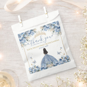 Sachets En Papier Couronne de princesse Quinceanera bleu bébé or élé